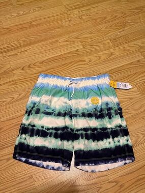 Boys Tie-Dye Blue & Green Swim Trunks